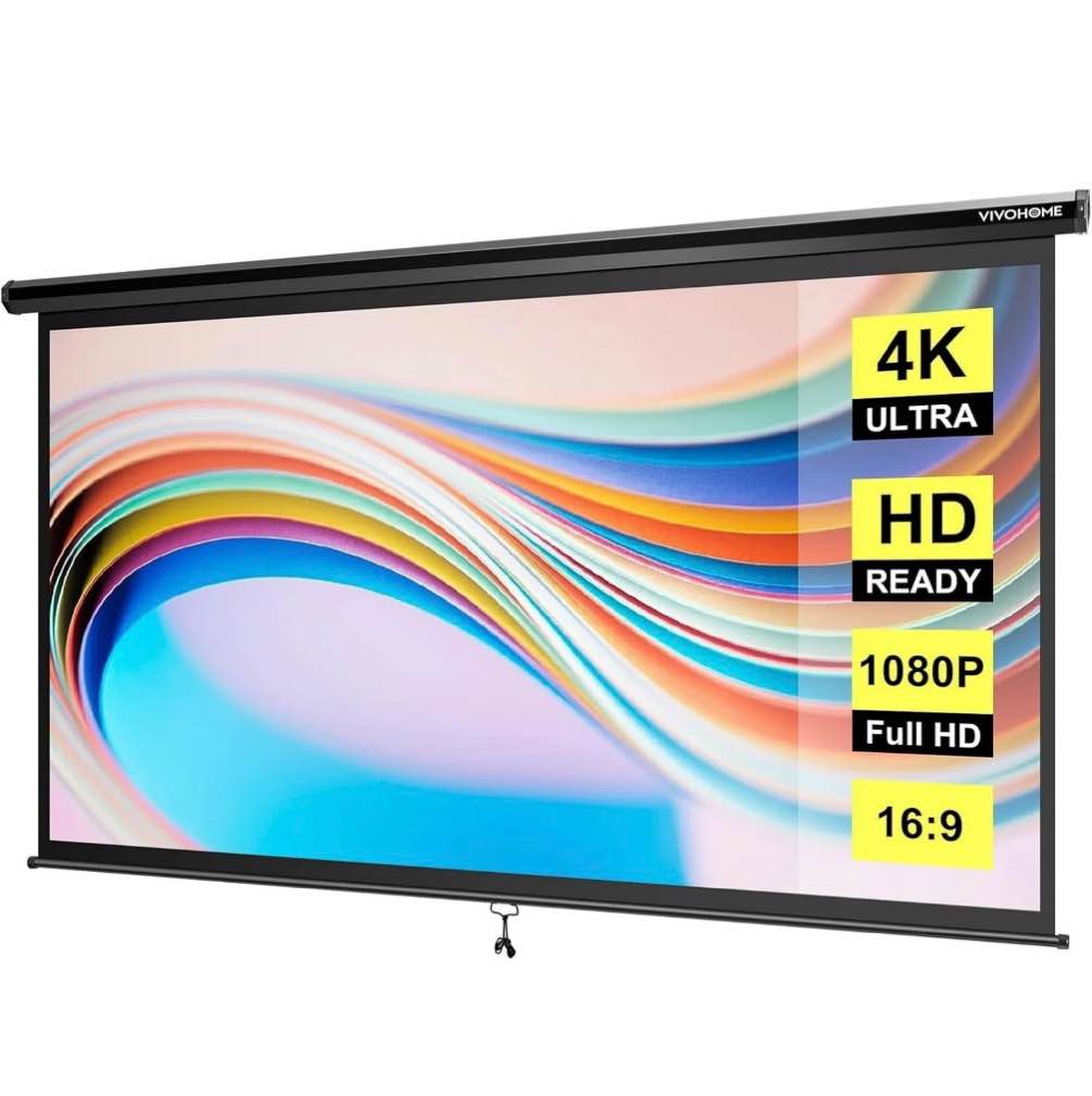 specstar 80 inch manual pull down projector screen  16:9 hd retractable projector screens for movie home theater cinema office video game  black