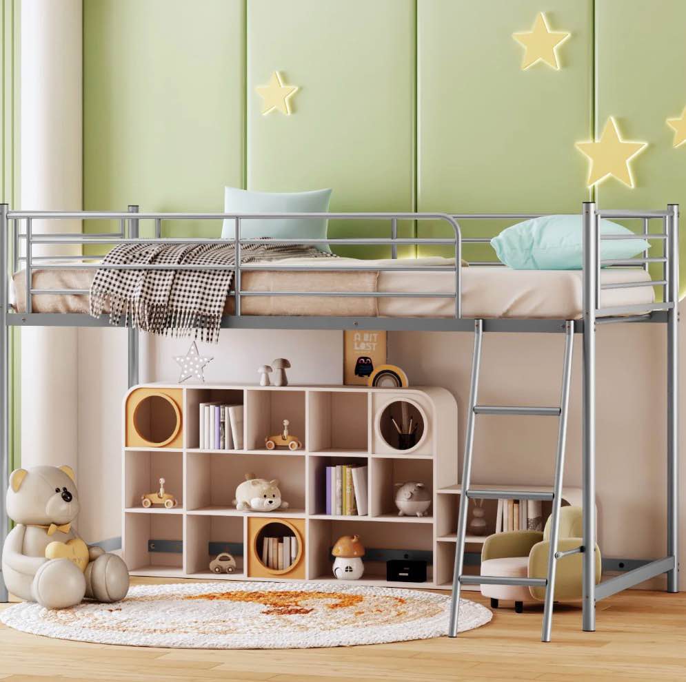 Condition photo showing As Is for Zimtown Junior Metal Twin Loft Bed, Gray