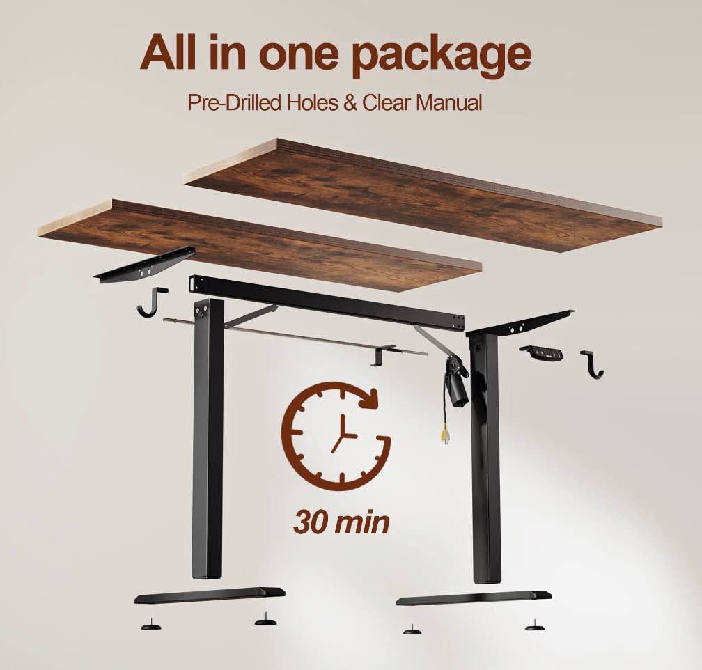 Condition photo showing Good Condition for 47.2 Inch Electric Height Adjustable Standing Desk, Ergonomic Home Office Desk with Memory Preset, Sit to Stand Computer Desk with Hooks, Rustic Brown