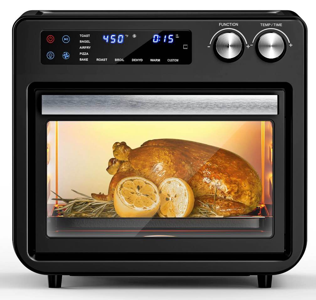 26qt air fryer oven,oil-less digital touchscreen toaster oven with 10-in-1 multi function&custom mode, visible window , 1800w,black