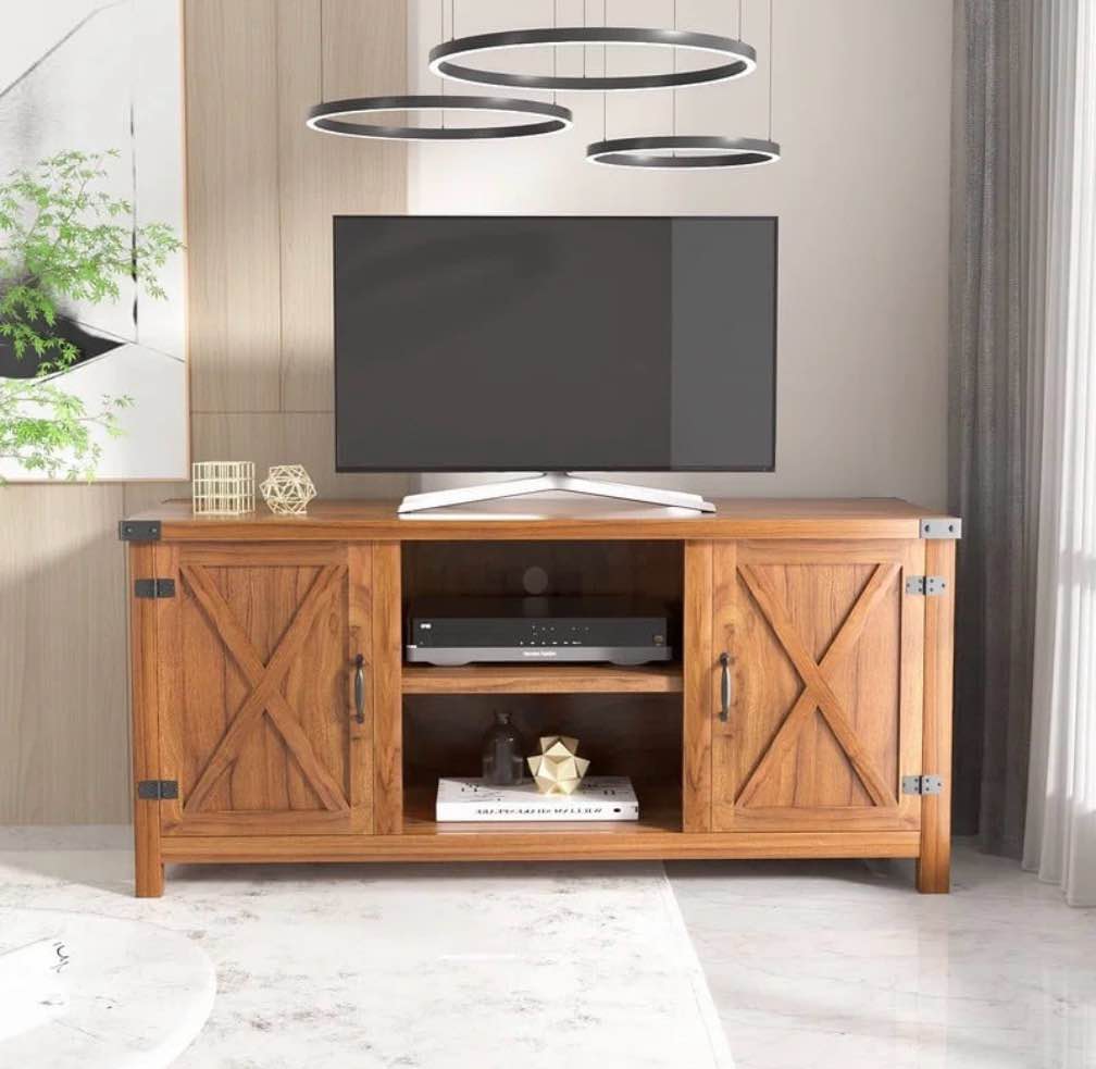 homall farmhouse tv stand for 65 inch tvs rustic brown wood entertainment center with storage cabinet & cable management