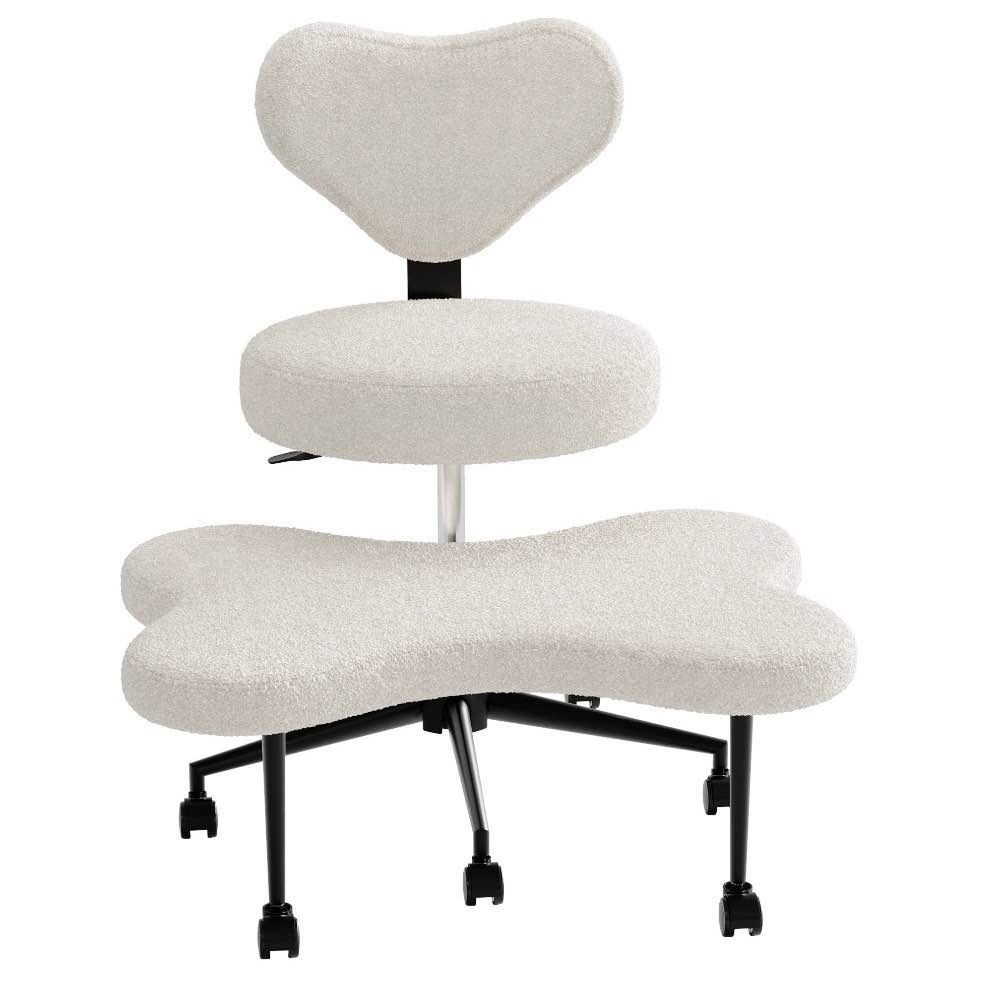 pinmoco cross legged office chair, white boucle ergonomic criss cross swivel desk chair, heavy duty wide seat for meditation & adhd, armless