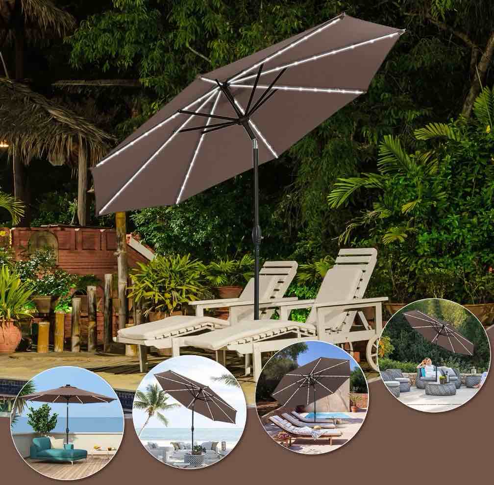 Condition photo showing Good Condition for Autlaycil 10 ft Patio Solar Umbrella 40 LED lights Patio Market Steel Tilt with Crank Outdoor-Coffee