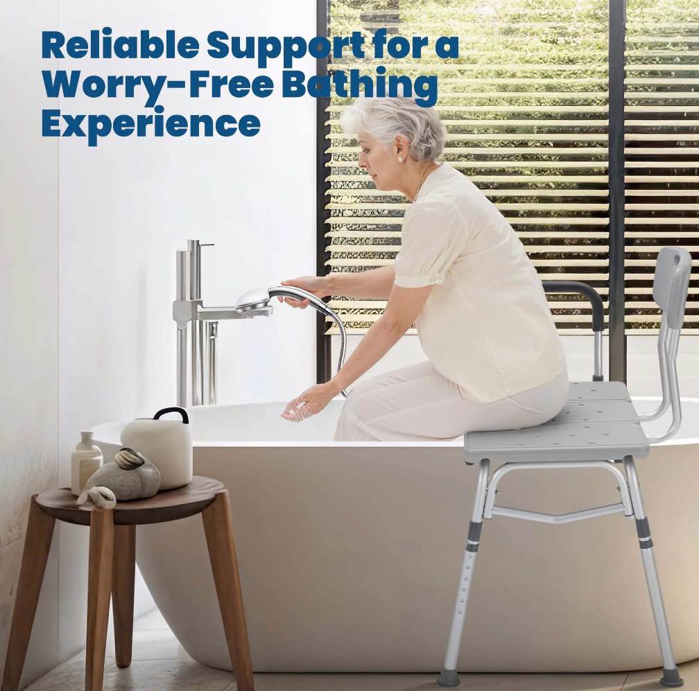 Condition photo showing New/Like New for Naipo Transfer Bench for Bathtub  Height Adjustable Shower Bench Seat with Backrest  Bath Chair for Seniors  300 Weight Capacity