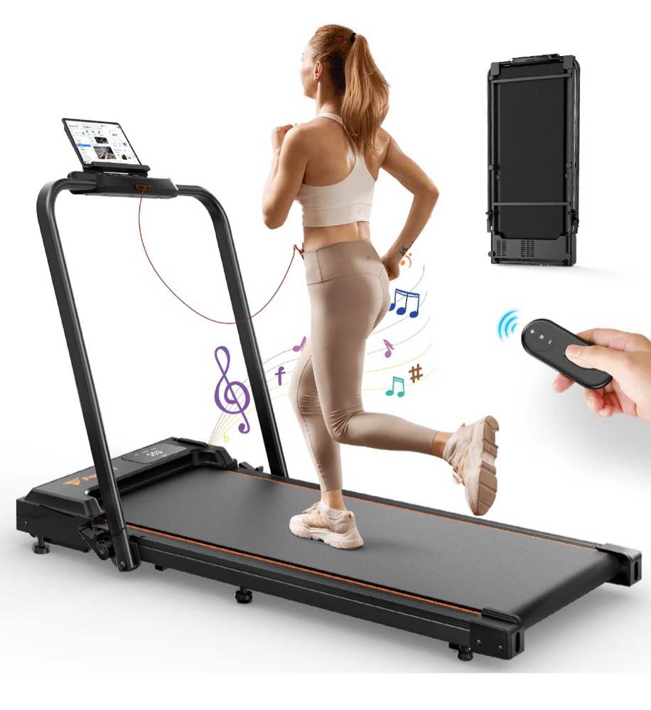 treadmill 2 in 1 for home/office,patbrela 300 lbs walking pad treadmill with handlebar,under desk treadmill with mat, touch control,led display & remote control