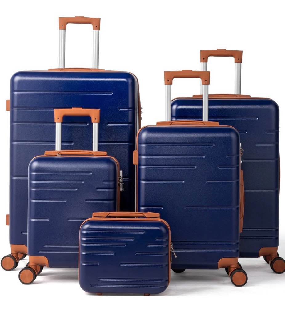 zimtown luggage 5 piece sets suitcase abs hardside with spinner wheels and tsa lock, navy blue