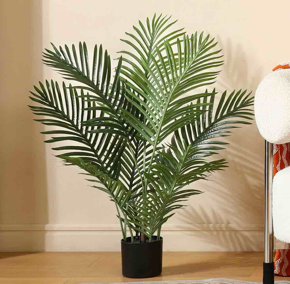 3 feet fake majesty palm plant artificial majestic palm faux ravenea rivularis in pot for indoor outdoor home office store, great housewarming gift, set of 1