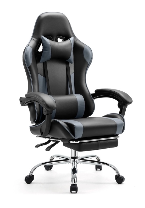edx ergonomic gaming chair high back office chair with lumbar support and adjustable armrests swivel racing chair, black and gray