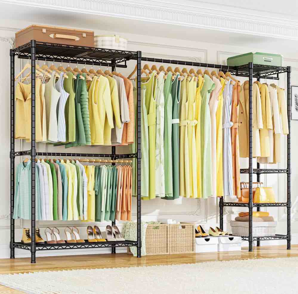 ulif e10 heavy duty closet organizer for bedroom & laundry room - adjustable clothes rack with 800lbs capacity  freestanding garment rack (73-97 w  black)