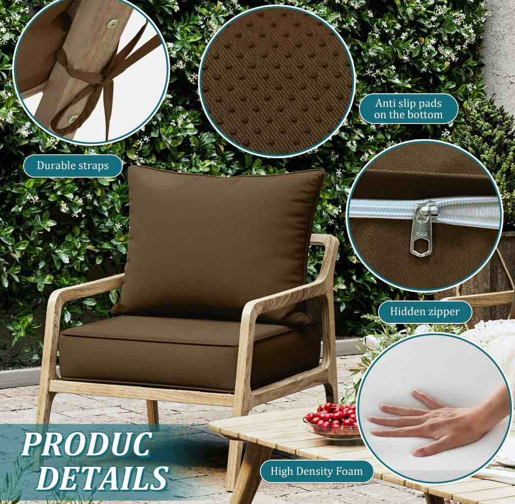 Condition photo showing New/Like New for Kimunuk Outdoor Deep Seat Cushion Set, 24" x 24" x 6.5" Patio Furniture Chair Cushions Replacement for Sofa Couch, Chocolate