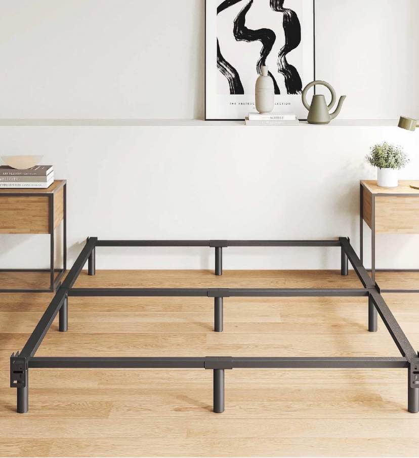 qftime king metal bed frame with recessed legs, 7-inch low profile bed base, easy assembly, mattress foundation, headboard compatible