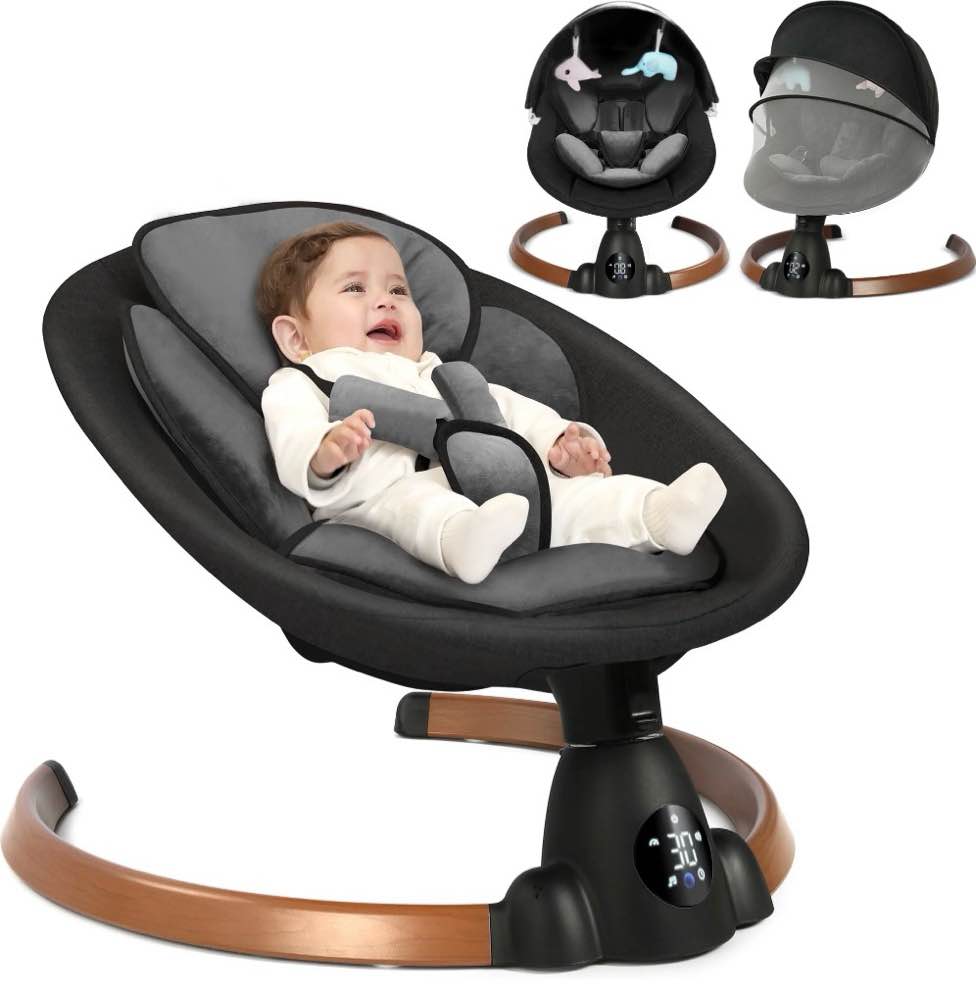 babyeap baby swing for infants - smart electric swing with bluetooth control 5-point harness,5 sway speed,10 lullabies(black)