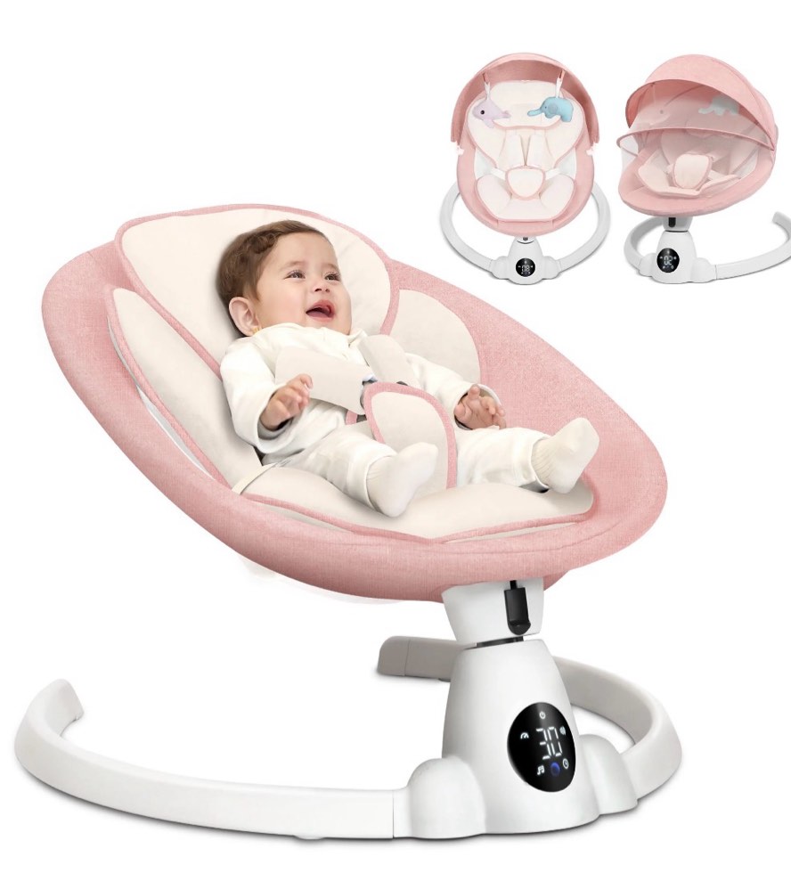babyeap baby swing for infants - smart electric swing with bluetooth control 5-point harness,5 sway speed,10 lullabies(pink)