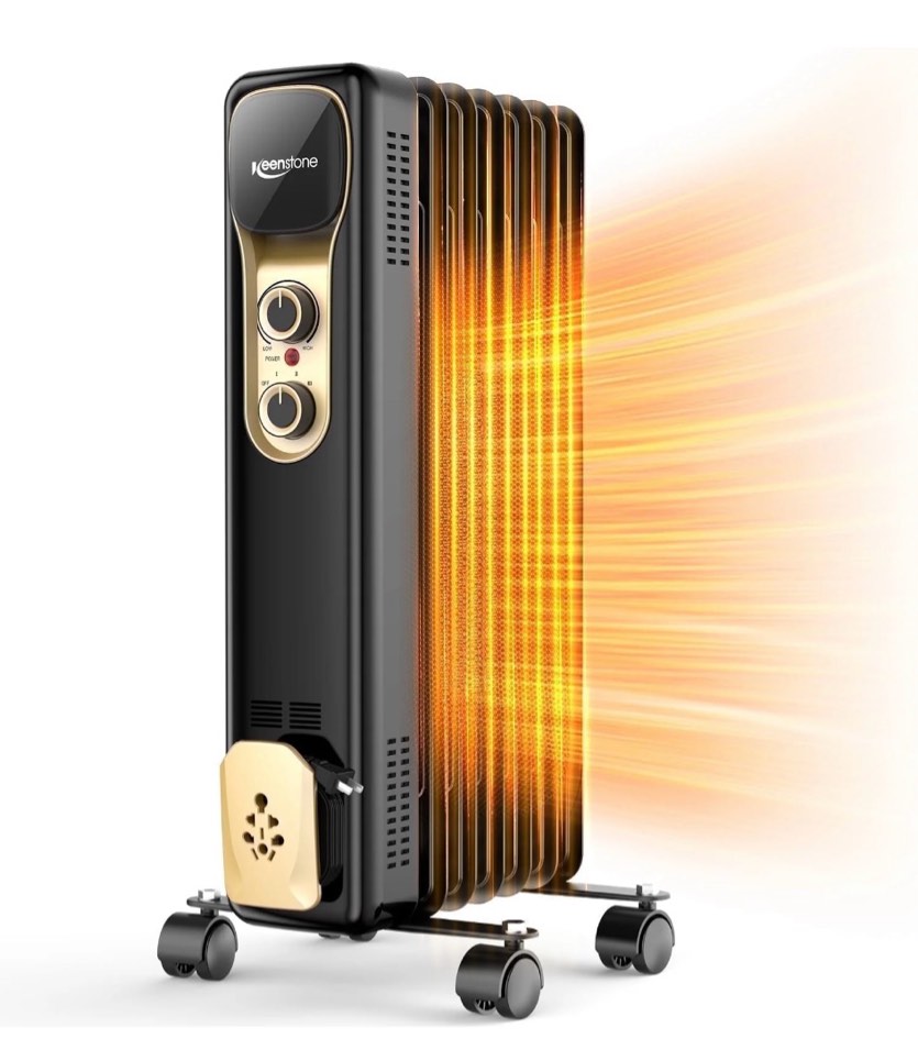 vecukty oil filled radiator heater, 1500w portable electric space heater, adjustable thermostat, 3 heat settings,tip overheat protection quiet working, black