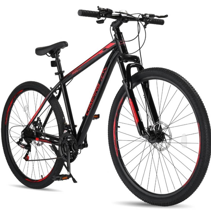 ubesgoo 29in mountain bike for adult, 21 speed mtb bicycle for men/women, dual disc brakes, carbon steel frame, black red
