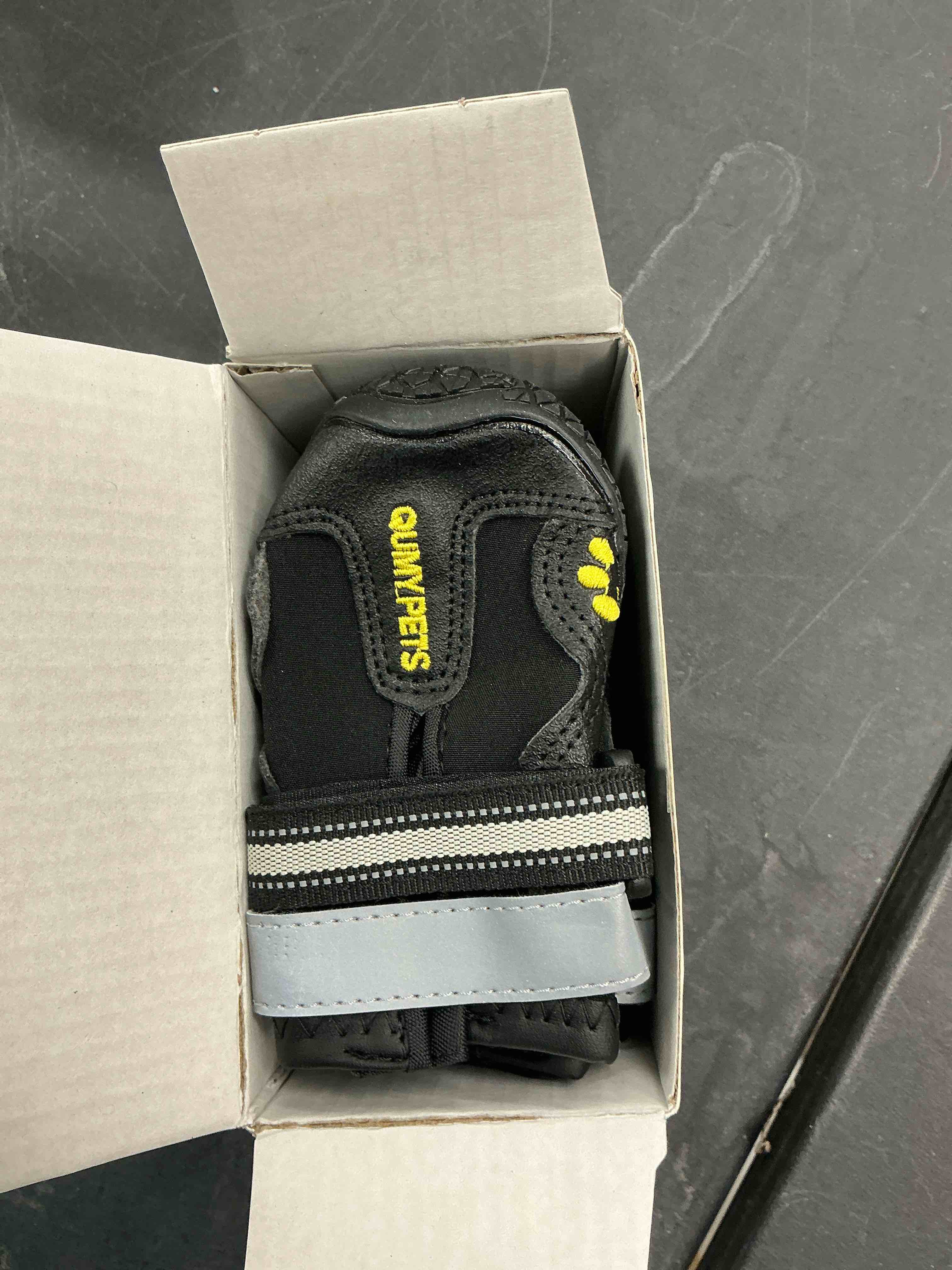 Condition photo showing Good Condition for QUMY Dog Shoes for Large Dogs, Medium Dog Boots & Paw Protectors for Winter Snowy Day, Summer Hot Pavement, Water-Resistant in Rainy Weather, Outdoor Walking, Indoor Hardfloors Skid-Resistant Sole Black Size 2: 1.9''x2.4''(W*L) (Pack of 4)
