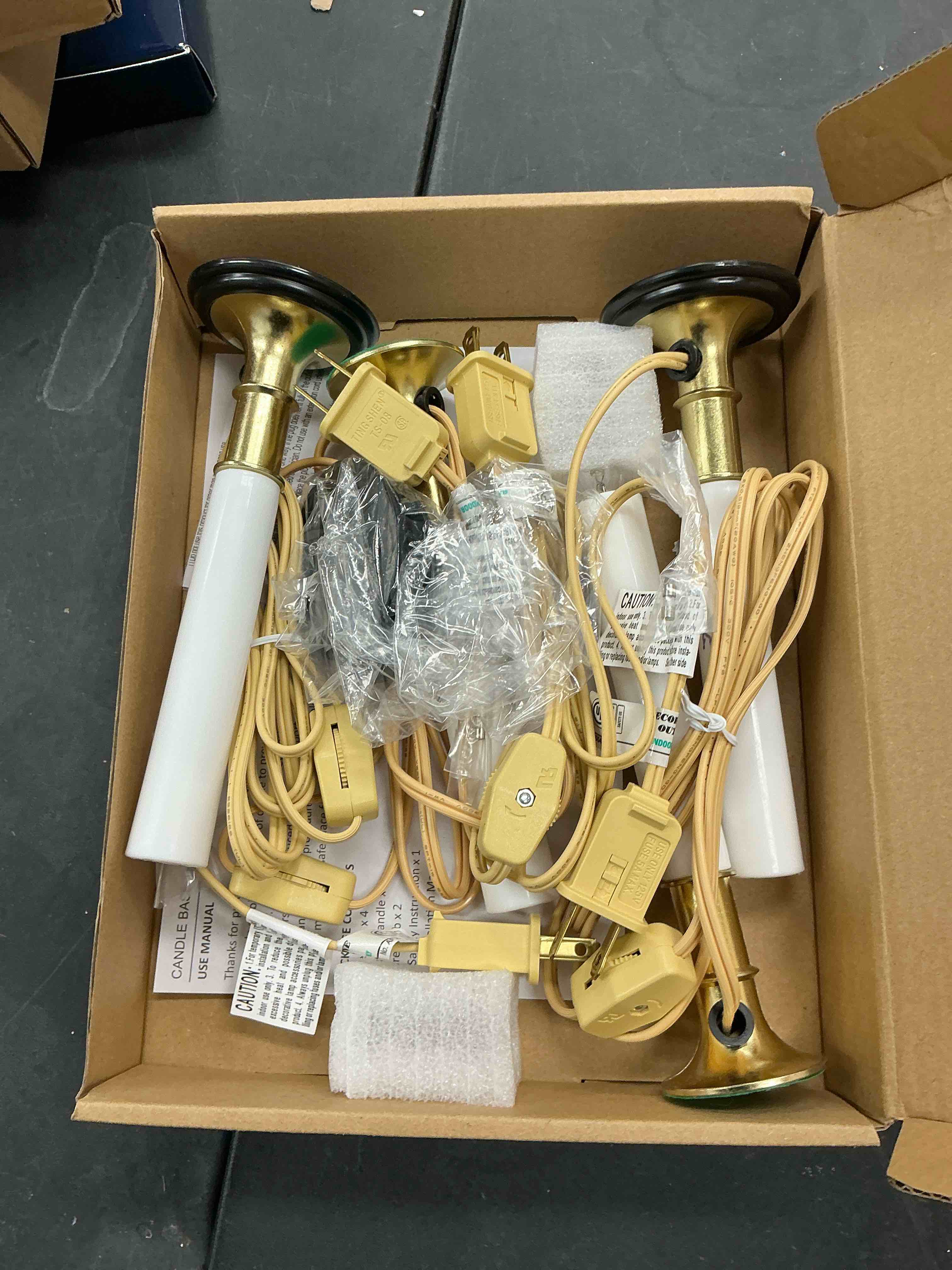 Condition photo showing Good Condition for 4 Pack-Electric Christmas Window Candle Lamp with Golden Plated Base, Flameless Taper Candles with C26 Clear Lights Bulb?Plug in Candles for Christmas Window, Weddings, Home Decor and Lighting Golden- Electric Window Candles