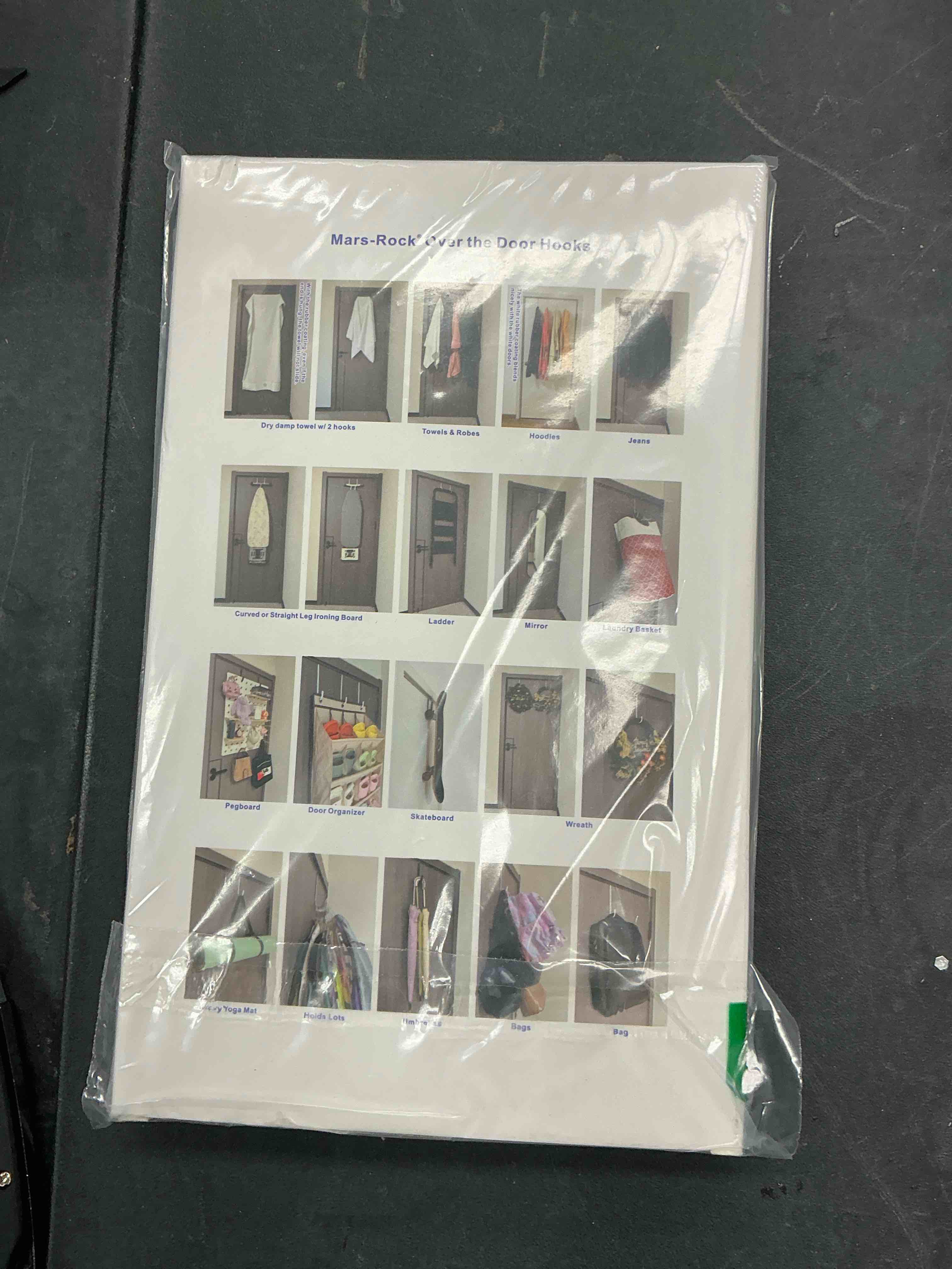 Condition photo showing Good Condition for Over The Door Metal Hooks with Plastic Coating 5.5" Fit 0.5" to 1 3/8" Door 4 Pcs Heavy Duty Single Towel Robe Rack Wreath Bathroom Shower Hanger Shoe Organizer Ironing Board Short Black Al: BK 5.5" fit 0.5" to 1 3/8" door 4pcs