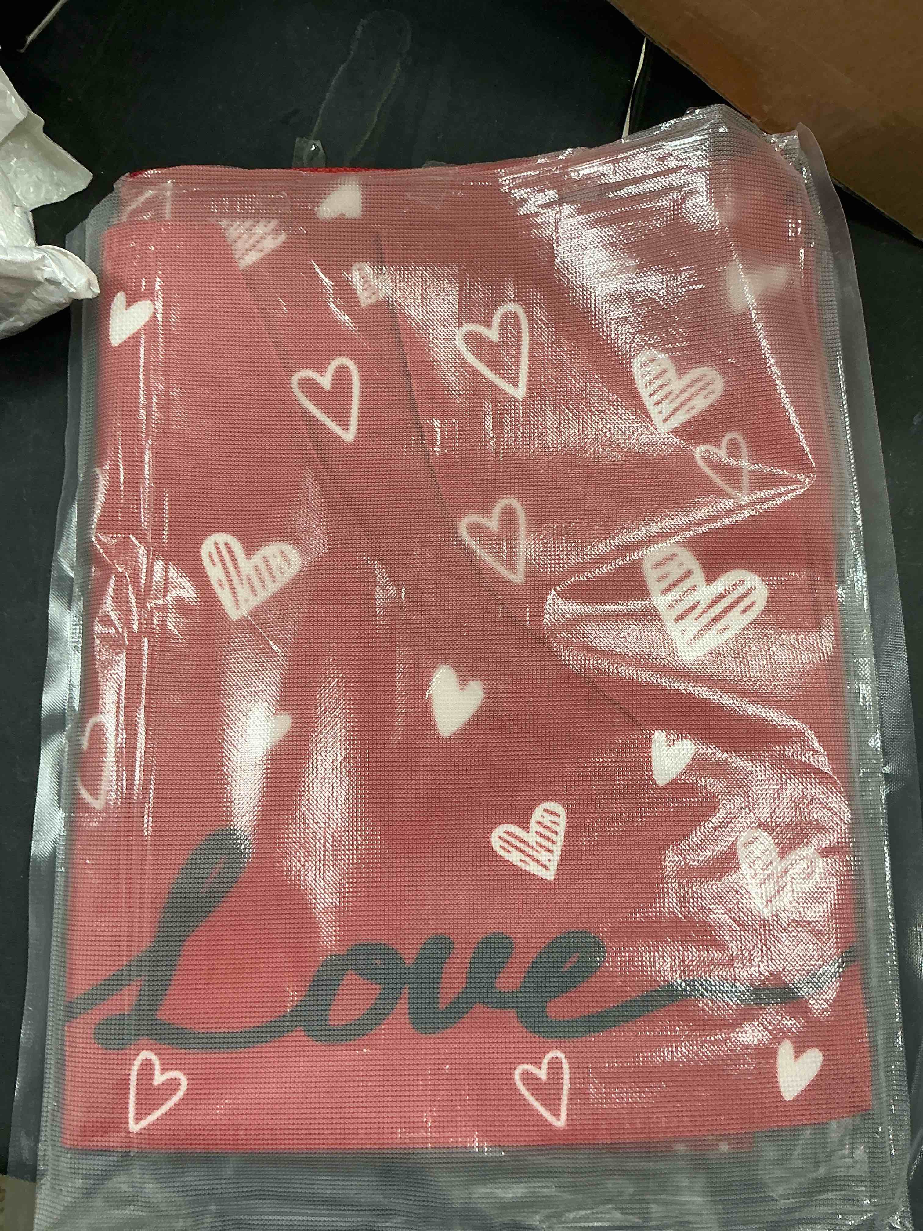 Condition photo showing Good Condition for Valentine’s Day Table Placemats Decorations,12 x 18 Inch Red Love Heart Placemats Set of 4 Farmhouse Dining Table Place Mats Valentines Seasonal Anniversary Weeding Holiday Kitchen Table Home Decor