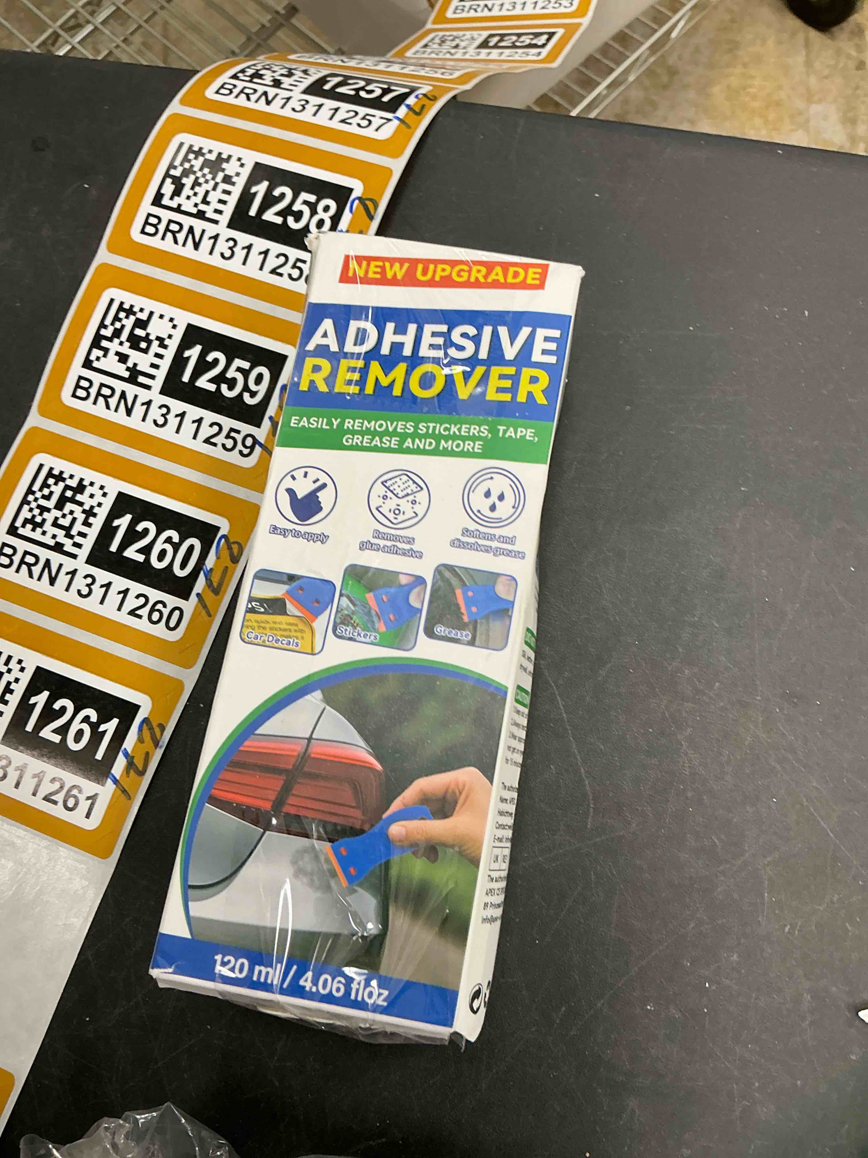 Condition photo showing New/Like New for Adhesive Remover, 4.06 Oz Glue Remover with Plastic Razor Blade Scraper, Sticker Remover for Cars, Windows, Floor – Rapidly Removes Labels, Stickers, Glue, Tape, Gum, Wax