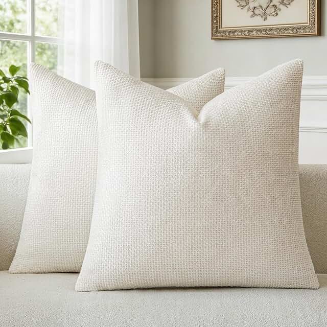 oyimua chenille throw pillow covers 16x16 cream white set of 2 modern decorative pillowcases soft te