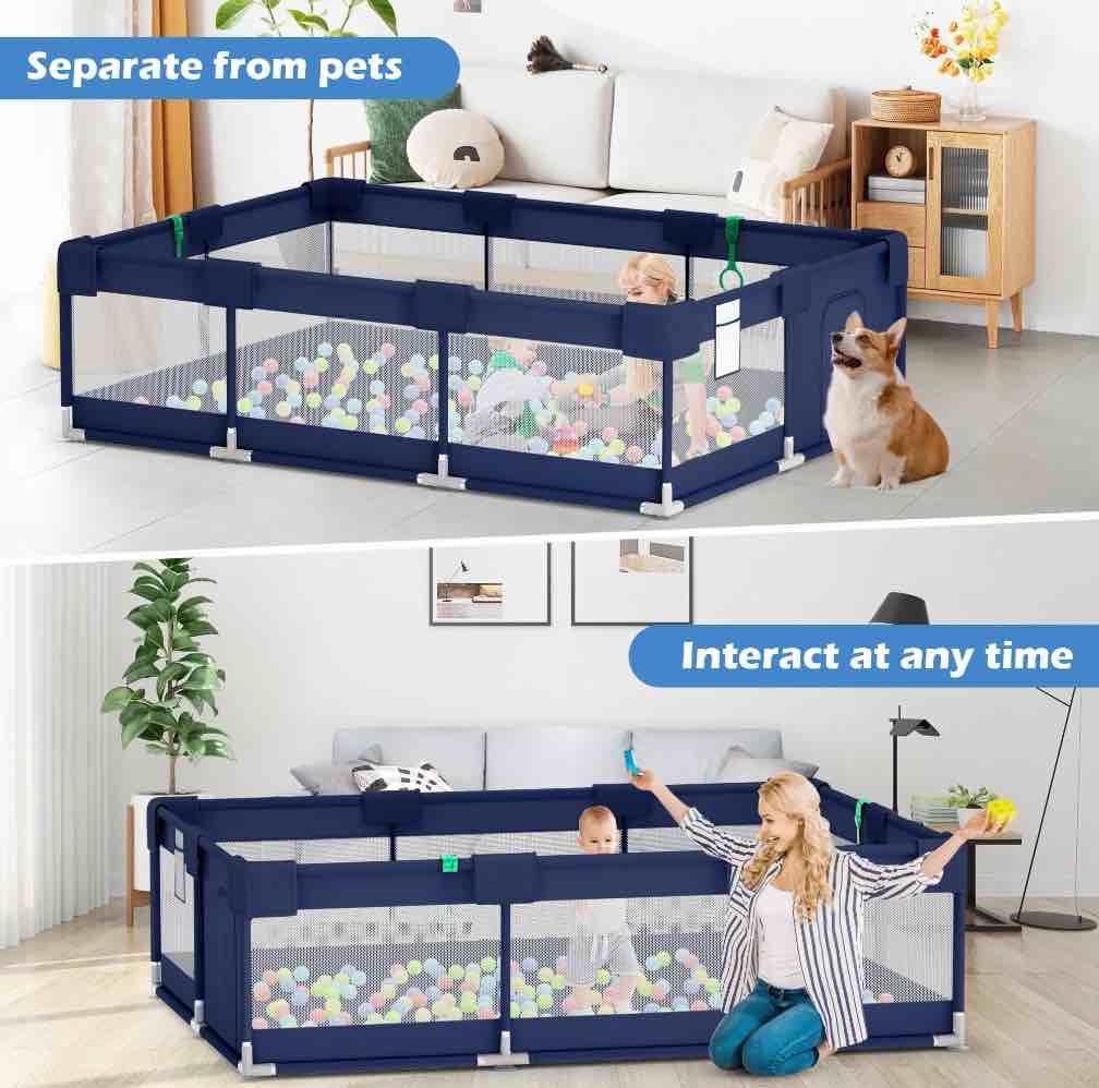 Condition photo showing As Is for babyeap Baby Playpen,71*50 Inch Extra Large Baby Playards for Babies and Toddlers,Fence Baby Play Yards for Indoor & Outdoor with Breathable Mesh,Navy Blue