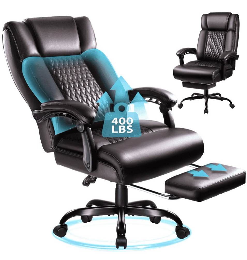 Waleaf Office Chair with Footrest,90-165°Reclining Ergonomic High Back Computer Desk Chair Lumbar Support for Home Office