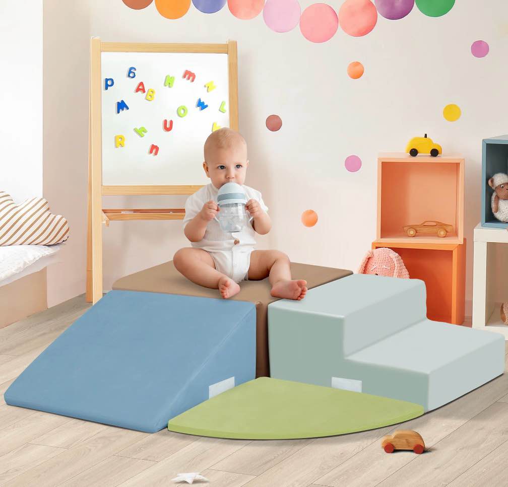 Condition photo showing As Is for Spanspace Toddler Foam Climbing Blocks, Kids’ Indoor Play Structures, Soft Foam Baby Climbing & Crawling Play Set, 4-Pcs Climbing Toys, Classic