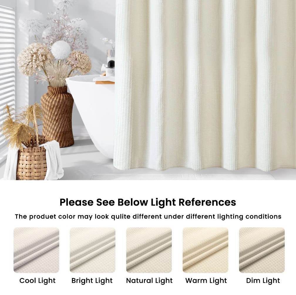Condition photo showing Good Condition for TURKIO Beige Waffle Weave Polyester Fabric Shower Curtain, Water-Repellent, 72"x 72"