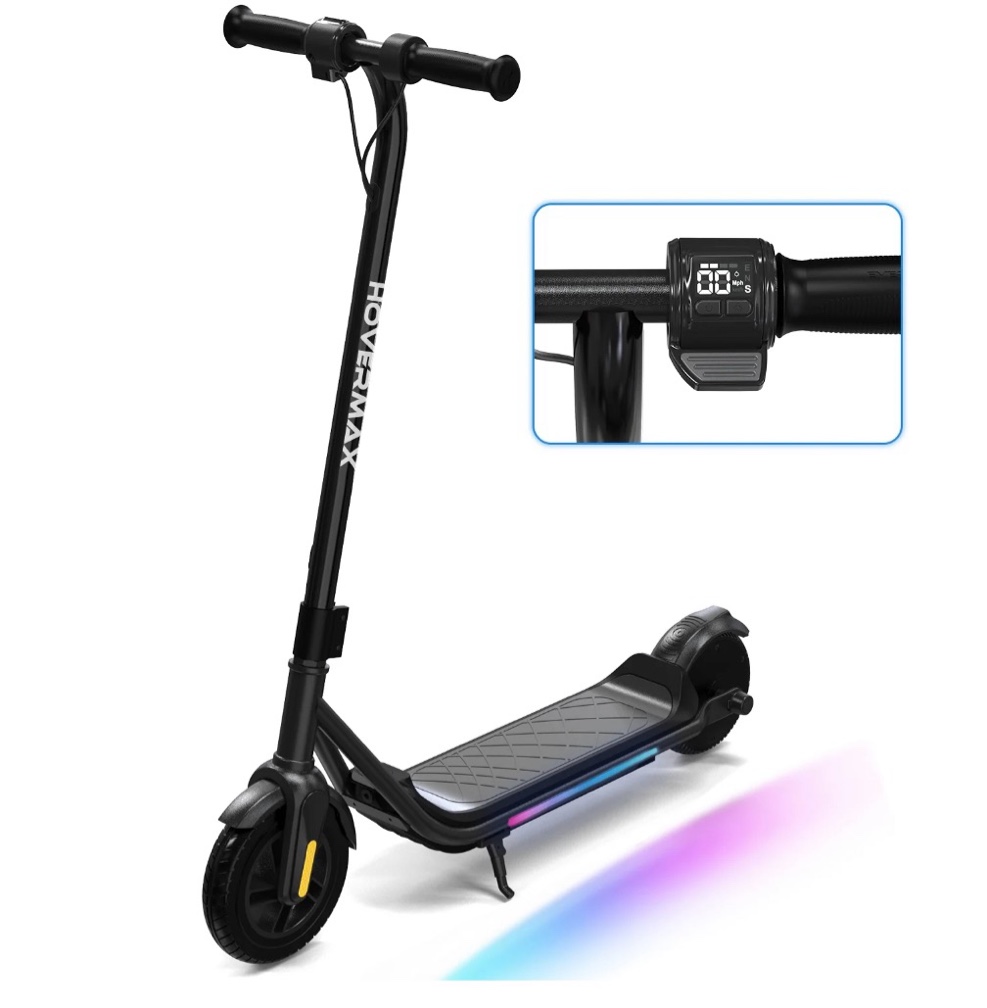 HOVERMAX Kids Electric Scooter - Ages 6-12, 10mph, 9.3mi Range w/ 7-Color Lights & 7" Tires