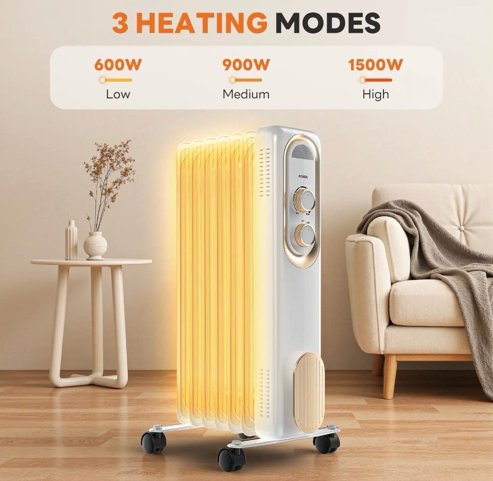 Condition photo showing New/Like New for MCQ Oil Filled Radiator Heater for Indoor Use, 1500W with Adjustable Thermostat, for Office Bedroom Home,White