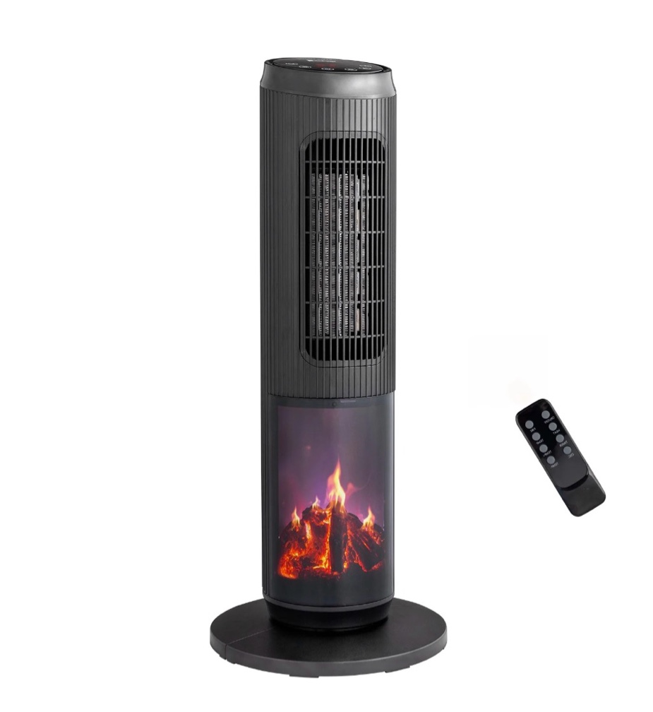 Ktaxon 25'' Digital Tower Space Heater with Remote Control, Oscillation, 3D Realistic Flame Effect, with Adjustable Heat Settings, Overheating & Tip-Over Safety Protection for Room Indoor Use