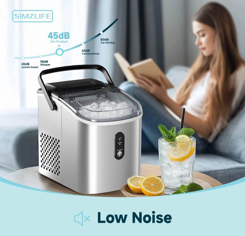 Condition photo showing New/Like New for Simzlife Countertop Ice Maker with Handle Portable Ice Machine with Basket and Scoop 9 Bullet Ice In 6 Mins 26Lbs/24H Self-Cleaning