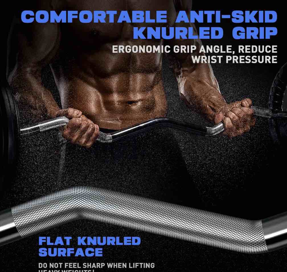 Condition photo showing New/Like New for Olympic EZ Curl Barbell Bar  47  EZ Curl Bar for Weight Lifting  Biceps  triceps  Back/Leg Muscle Group exercise Chrome Curling Bar for 2 Inch Weight Plates with 2 Spring Collars