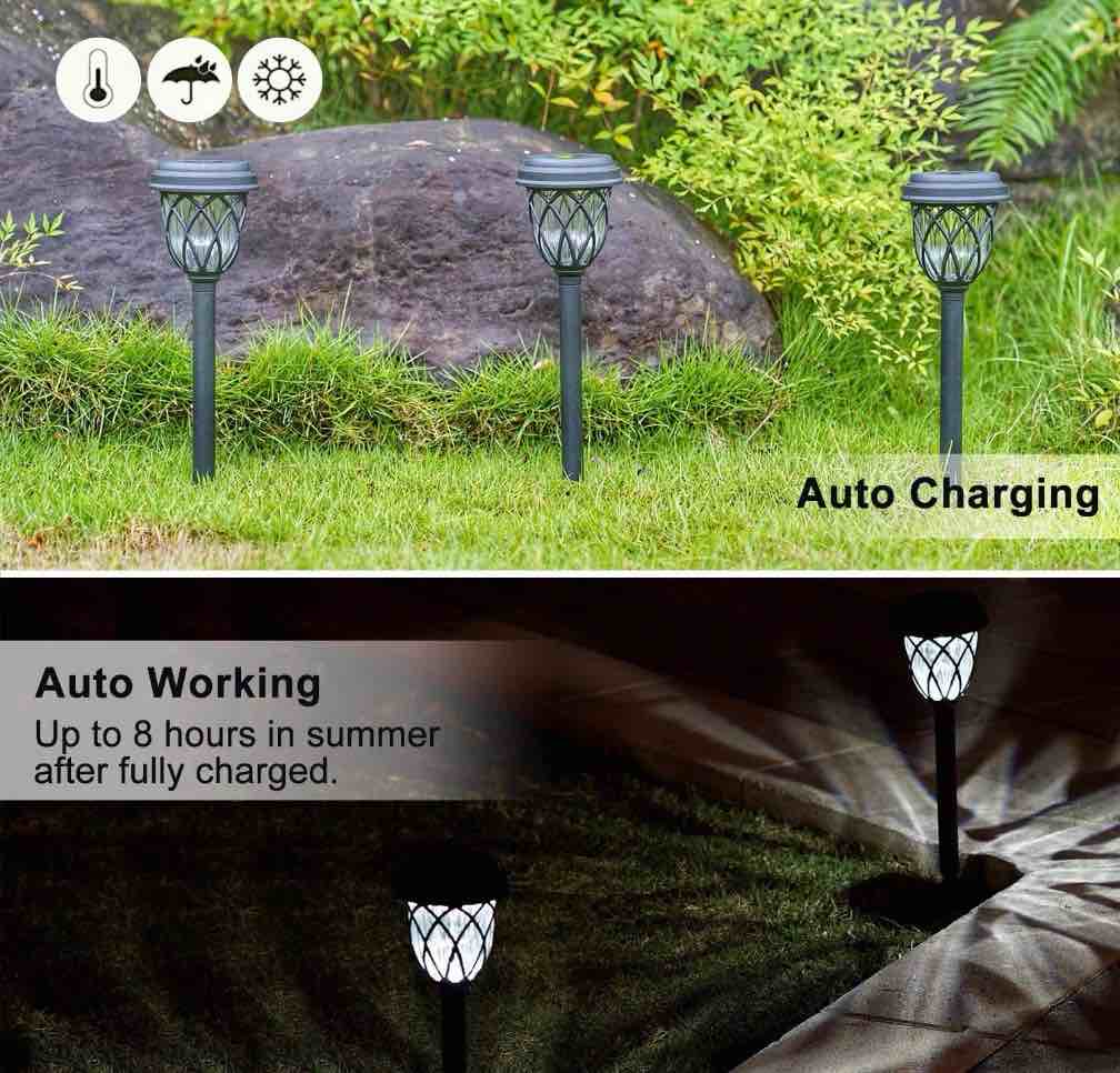 ExcMark 10 Packs Solar Lights Outdoor Garden Pathway Solar Powered Yard Lights for Walkway Sidewalk Driveway. (Black  Warm White)