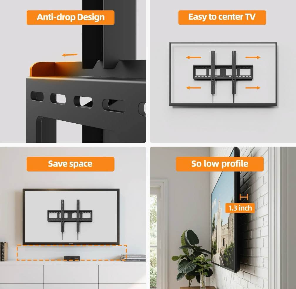 Condition photo showing New/Like New for MountLiving Heavy Duty Fixed TV Mount for 42 to 120 inch Flat TVs, Low Profile TV Wall Mount Holds 200 lbs, Max VESA 800x600, Fits 16"/18"/32" Studs