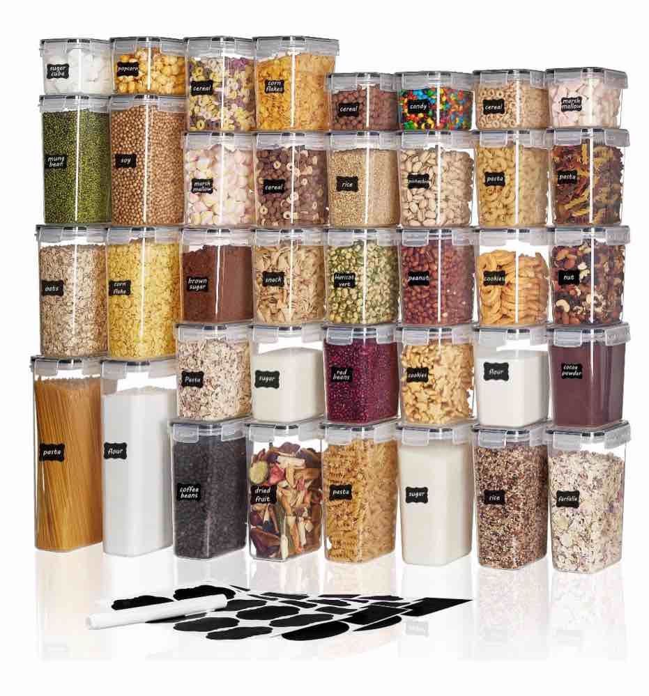 Condition photo showing New/Like New for Vtopmart Airtight Food Storage Containers Set  Vtopmart 38pcs Plastic Kitchen and Pantry Organization Canisters  Black