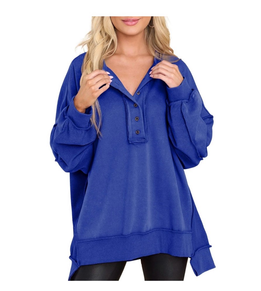 Condition photo showing Good Condition for SHEWIN Womens Sweatshirts Oversized Pullover Tops Casual Long Sleeve Button Henley Neck Sweatshirts for Women Light Patchwork Shirts size M 