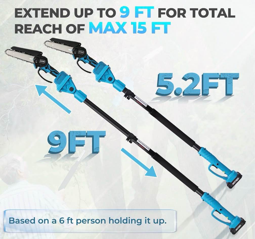 Condition photo showing Good Condition for HOTREE 2 in 1 Cordless Pole Saw, 6-inch Pole Chainsaw Mini Handheld Chainsaw, 15 ft Extension Pole Saw for Effortless Tree Trimming