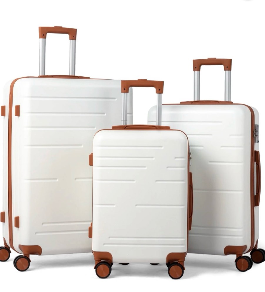 Zimtown Luggage 3 Piece Set Suitcase ABS Hardside Lightweight with TSA Lock Spinner Wheels, Beige