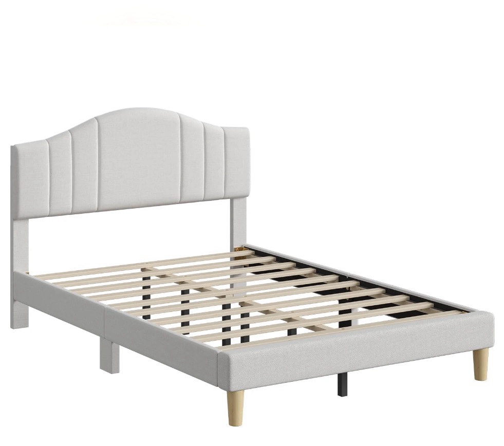 Condition photo showing New/Like New for Pinmoco Full Upholstered Bed Frame with Adjustable Arc-shaped Headboard, LED Platform Bed, Fabric Beige