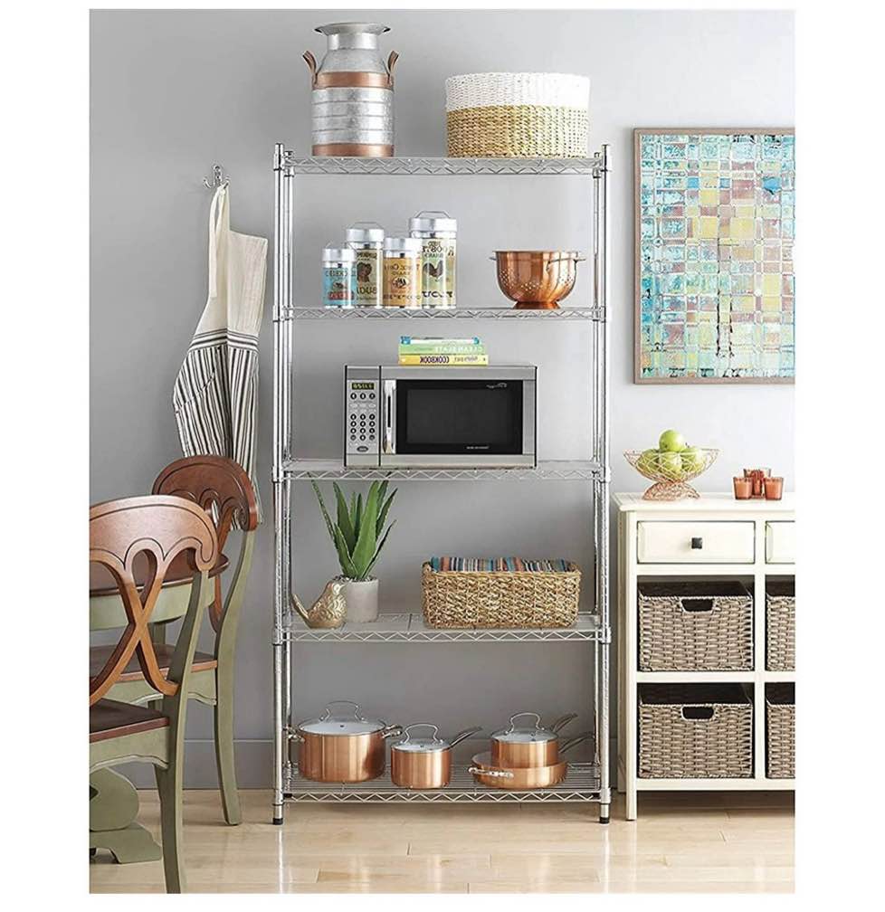 Condition photo showing New/Like New for Ktaxon 5-Tier Wire Shelving Unit, Steel Storage Rack for Garage Office Kitchen Silver, 30" W x 14" D x 60" H
