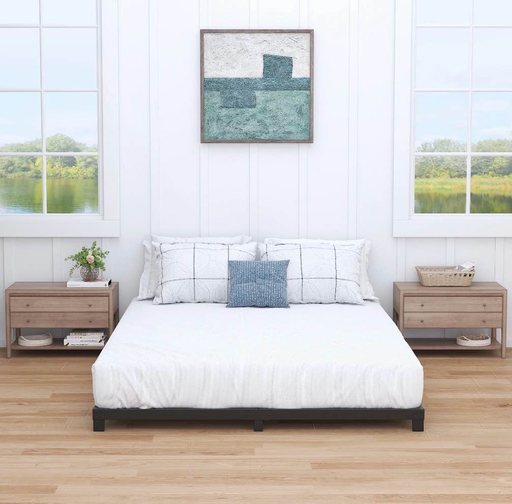 Condition photo showing New/Like New for Maenizi Low 5 inch Queen Bed Frame, Heavy Duty Metal Platform Low Bed Frame Queen Size, No Box Spring Needed, Noise Free, Easy Assembly, Black