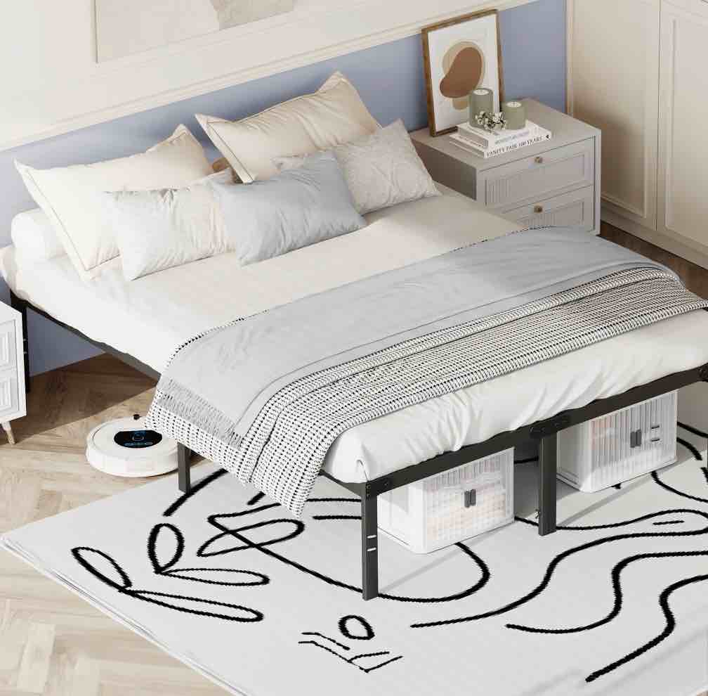 Condition photo showing New/Like New for CONCETTA 14" Full Bed Frame, Heavy Duty Metal Platform Bed Frame with Underbed Storage for Bedroom, No Box Spring Required, Black