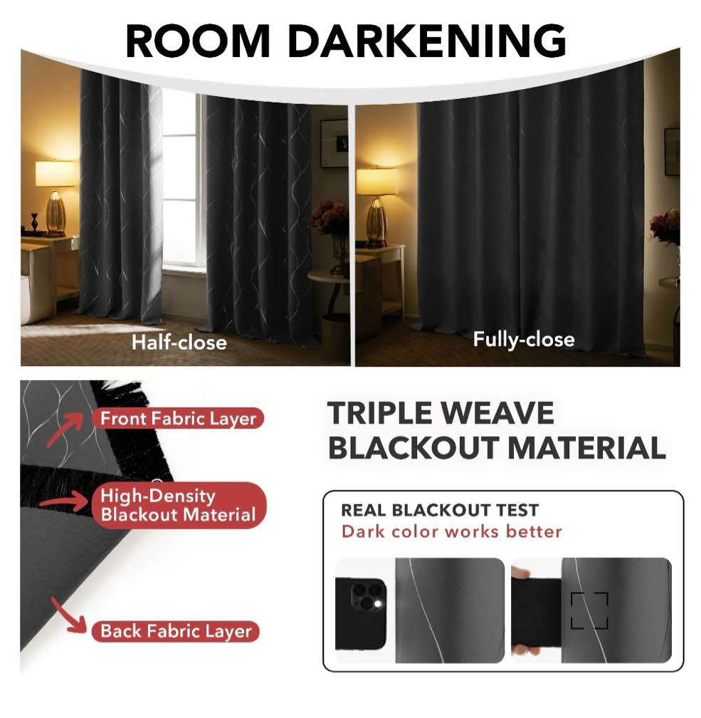 Condition photo showing New/Like New for Deconovo Grommet Blackout Curtains for Bedroom, Light Gray, 52x45 inch, 2 Panels, Thermal Insulated
