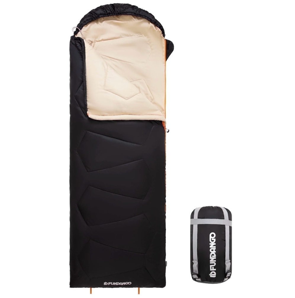 FUNDANGO One Person Black Camping Sleeping Bags for Adults Teens 87"*30" Compact Black Sleeping Bags for Backpacking, Hiking & Camping with Compression Sack, 39.2°F-62.6°F, 2.5lbs, Black