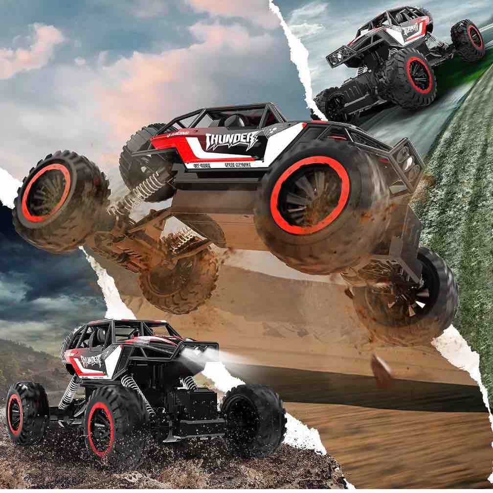 Condition photo showing New/Like New for 1:12 RC Cars 4WD off Road 2.4Ghz RC Monster Truck with Metal Shell and Light, Remote Control Car Crawler for Adult and Kid, Red