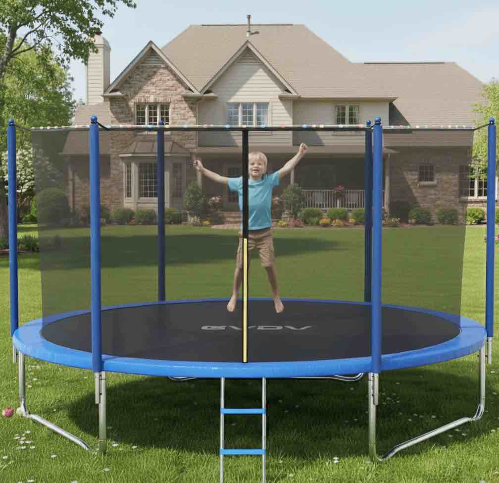 GVDV Outdoor Trampoline, 8' ft Backyard Recreational Trampoline with Enclosure for Kids & Adults