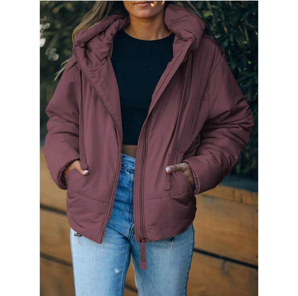 Condition photo showing Good Condition for SHEWIN Puffer Jacket for Women Winter Warm Hooded Coat Full Zip Up Cropped Jacket with Pockets Petite size L 