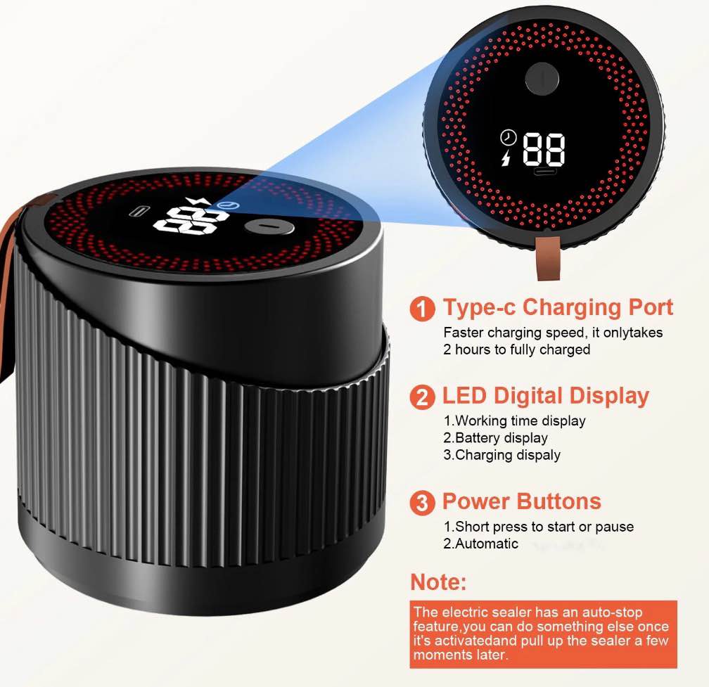 Electric Mason Jar Vacuum Sealer  4 in 1 Vacuum Sealer Kit for Wide-Mouth & Regular-Mouth Mason Jars  Automatic Jar Sealer Stop for Food Storage Bags  Wine Bottles and Fermentation